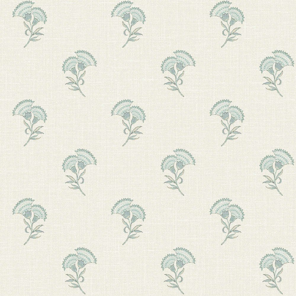 Lotus Branch Floral Minty Meadow & French Grey by Seabrook Wallpaper French Country United States 60.75 9" 27" - Fabric Carolina -