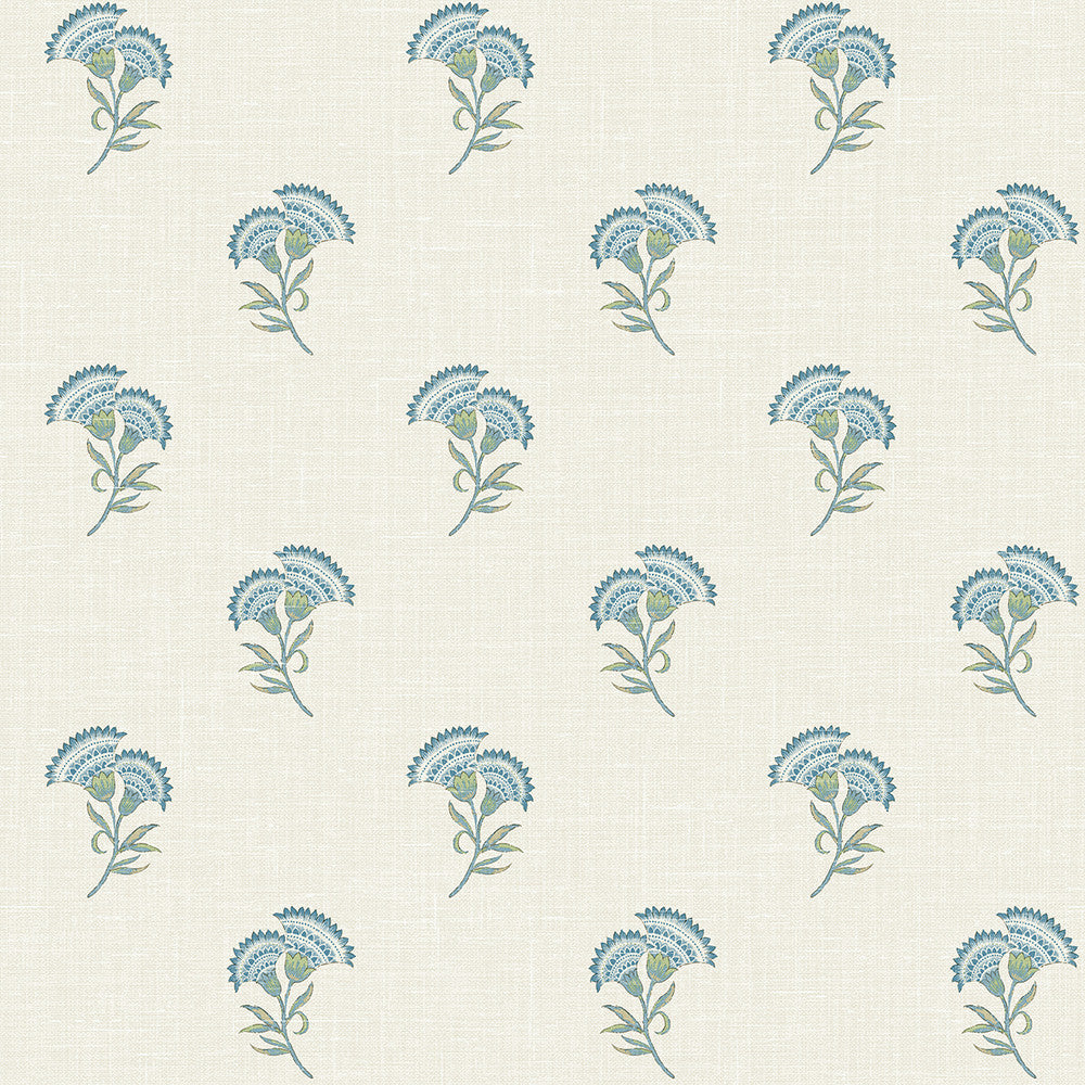 Lotus Branch Floral Blue Bell & Herb by Seabrook Wallpaper French Country United States 60.75 9" 27" - Fabric Carolina -