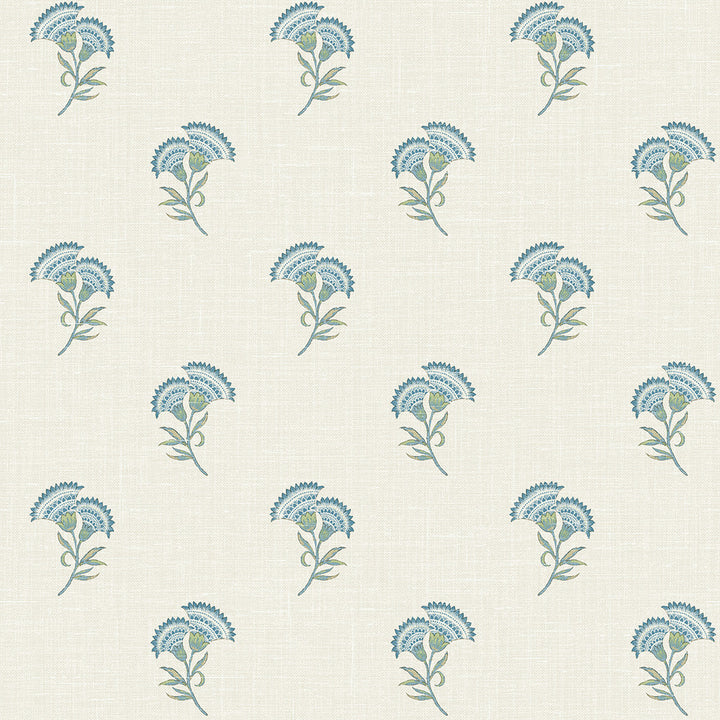 Lotus Branch Floral Blue Bell & Herb by Seabrook Wallpaper French Country United States 60.75 9" 27" - Fabric Carolina -