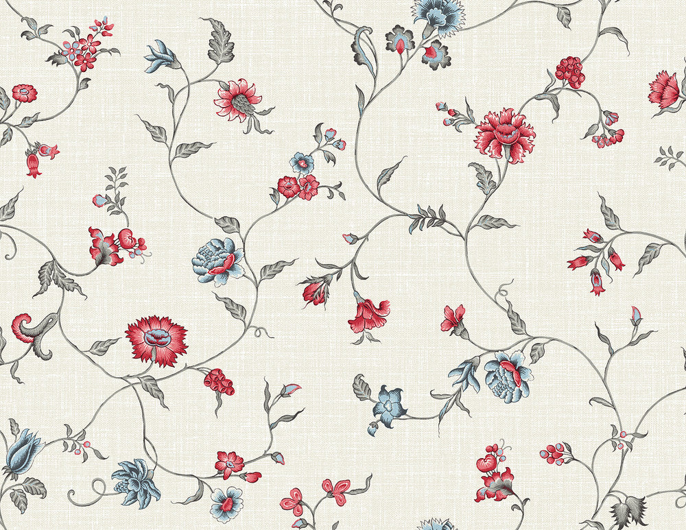 Florale Trail Antique Ruby & French Blue by Seabrook Wallpaper French Country United States 60.75 20.87" 27" - Fabric Carolina -