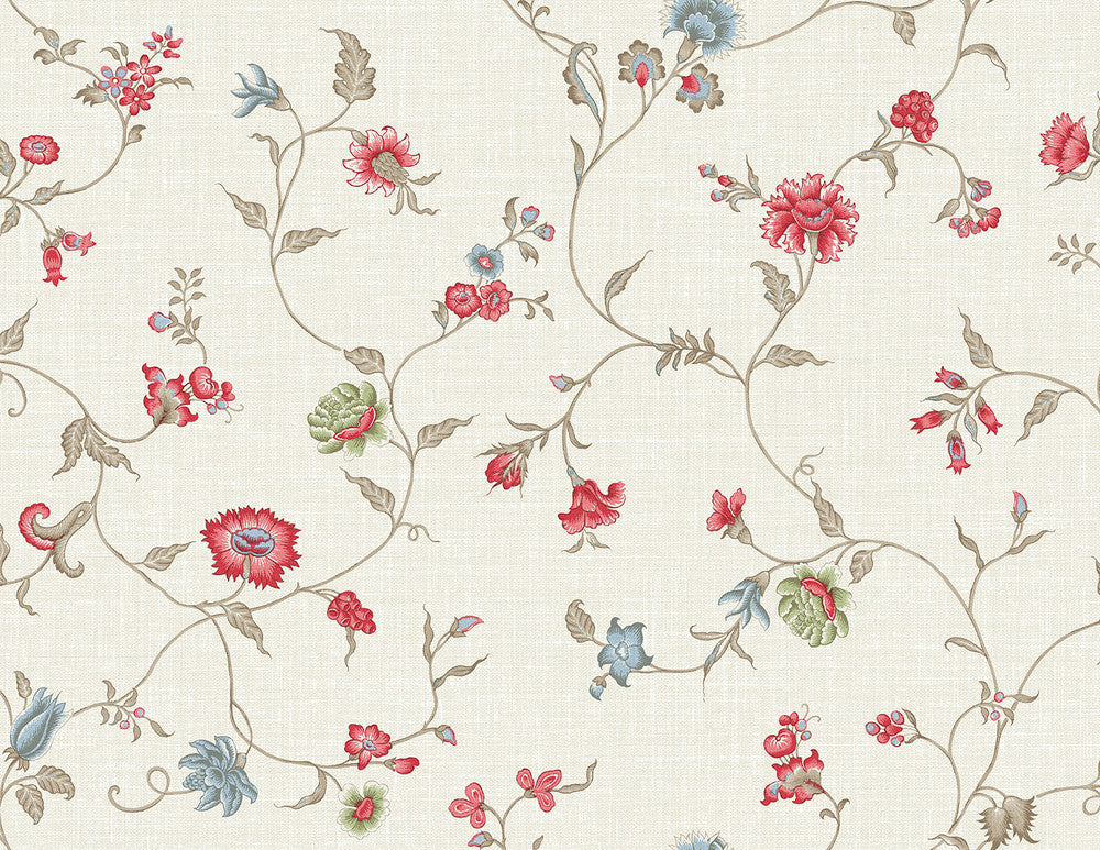 Florale Trail Cranberry & Blue Bell by Seabrook Wallpaper French Country United States 60.75 20.87" 27" - Fabric Carolina -