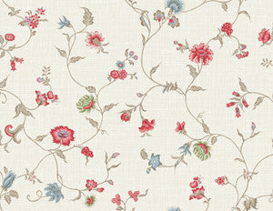 Florale Trail Cranberry & Blue Bell by Seabrook Wallpaper