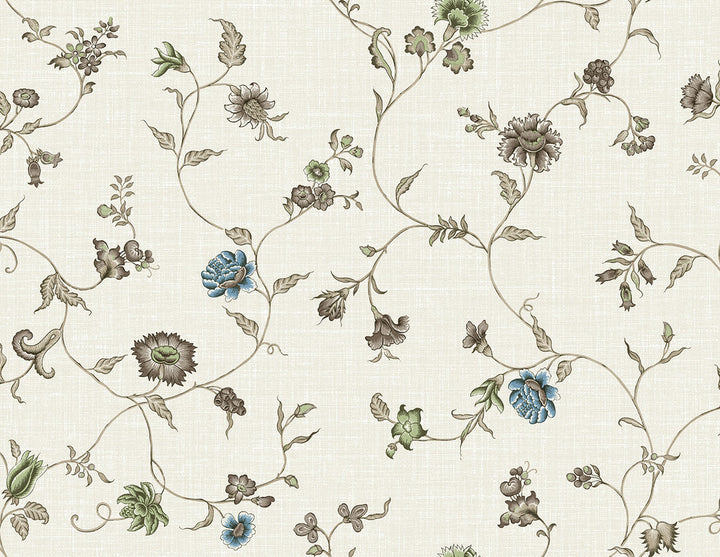 Florale Trail Greige & Blue Bell by Seabrook Wallpaper French Country United States 60.75 20.87" 27" - Fabric Carolina -