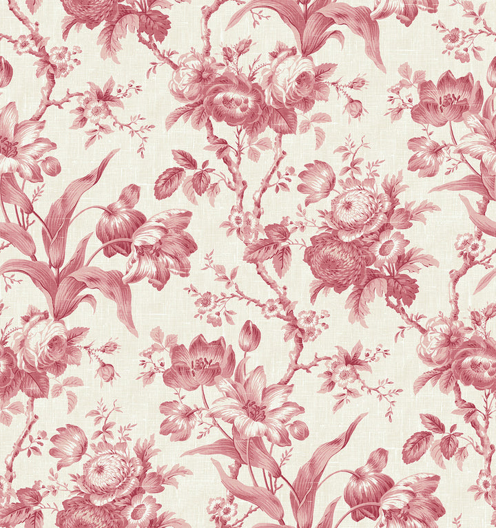 En Rose Cranberry by Seabrook Wallpaper French Country United States 60.75 28.74" 27" - Fabric Carolina -