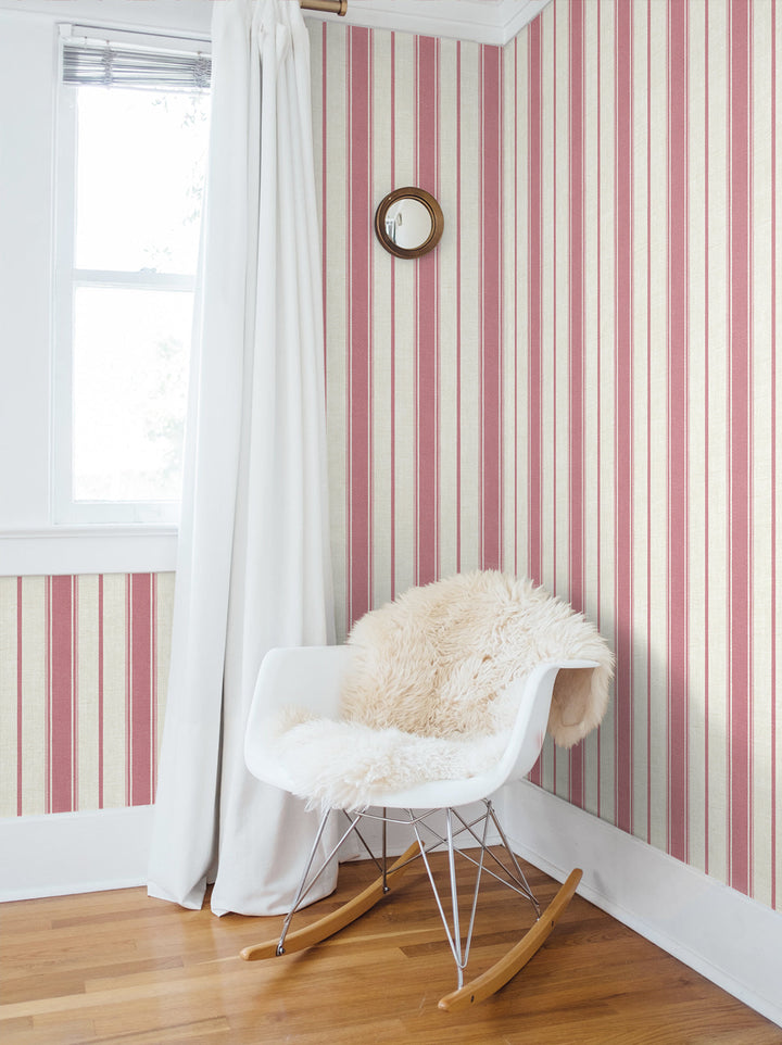 Eliott Linen Stripe Cranberry FC61501 by Seabrook Designs Designer Wallpaper