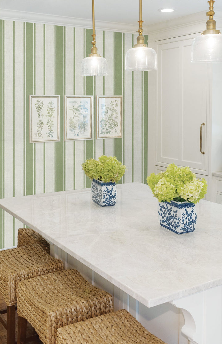 Eliott Linen Stripe Pomme FC61504 by Seabrook Designs Designer Wallpaper