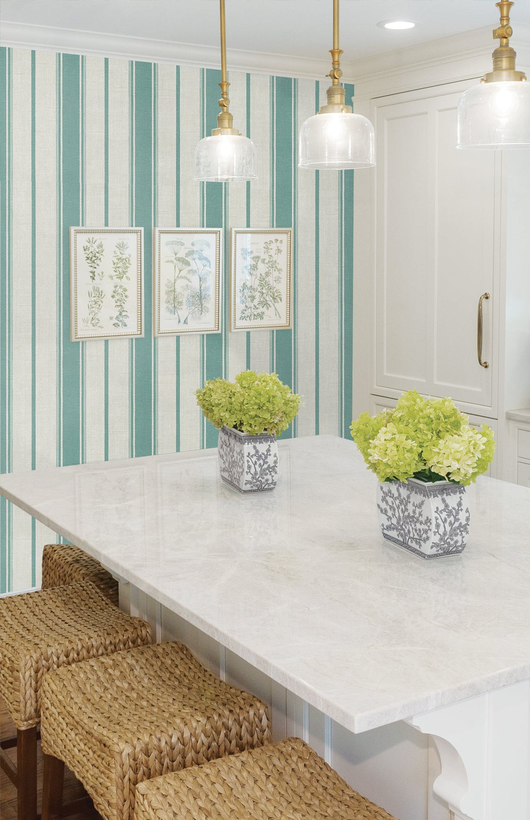 Eliott Linen Stripe Minty Meadow FC61514 by Seabrook Designs Designer Wallpaper