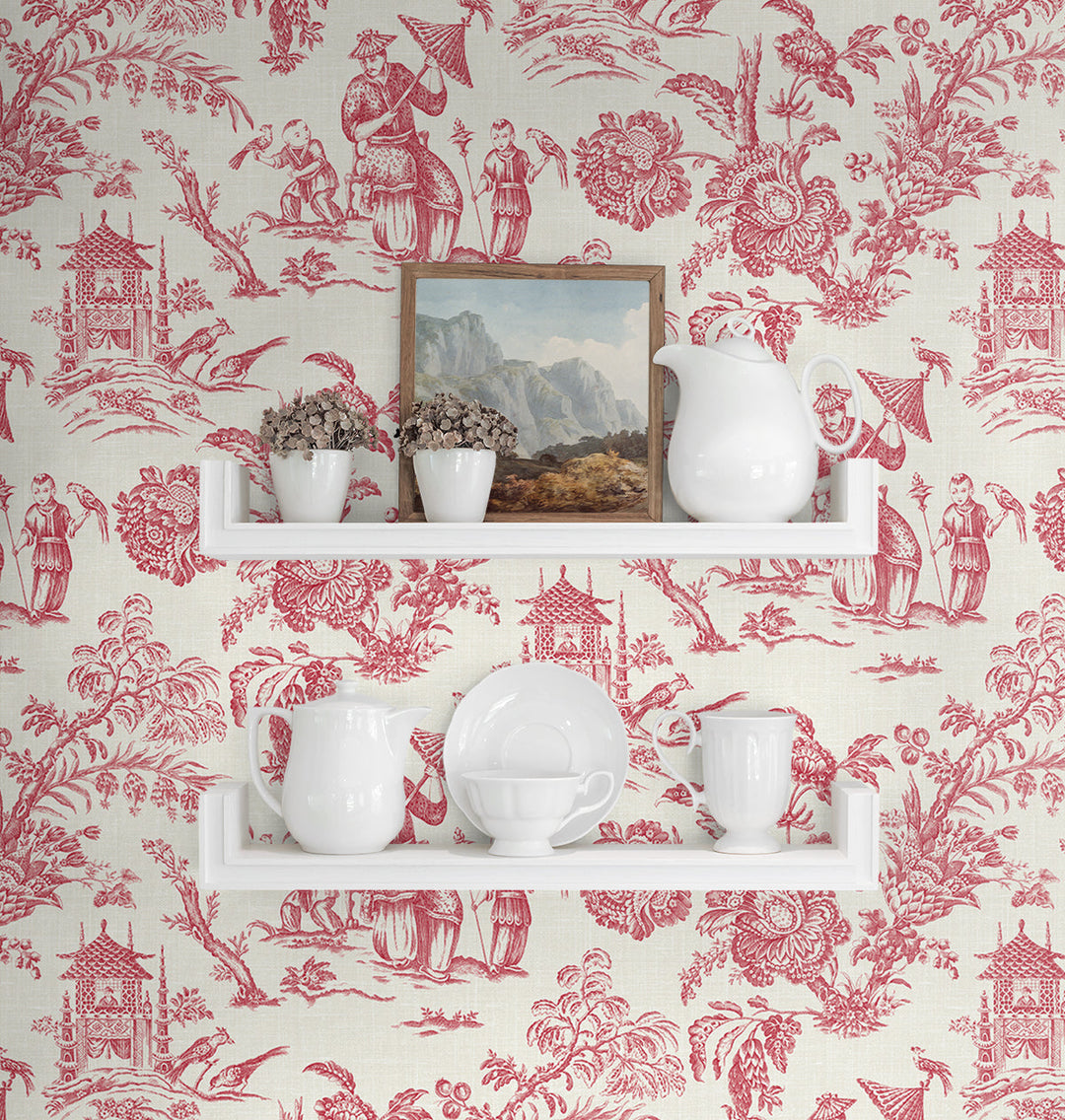 Colette Chinoiserie Antique Ruby FC61801 by Seabrook Designs Designer Wallpaper