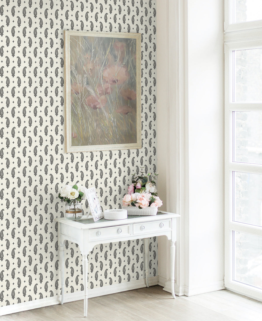 Maia Paisley Poppy Seed FC62400 by Seabrook Designs Designer Wallpaper