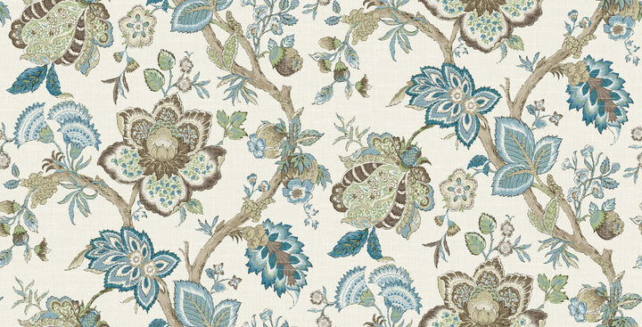 Bernadette Linen Fabric Hickory Smoke & Blue Bell by Seabrook Wallpaper French Country United States 13.5 27" 3" - Fabric Carolina -