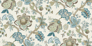 Bernadette Linen Fabric Hickory Smoke & Blue Bell by Seabrook Wallpaper