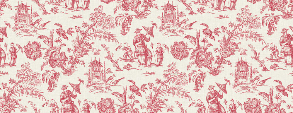 Chinoiserie Linen Fabric Antique Ruby by Seabrook Wallpaper French Country United States 13.5 20.87" 3" - Fabric Carolina -