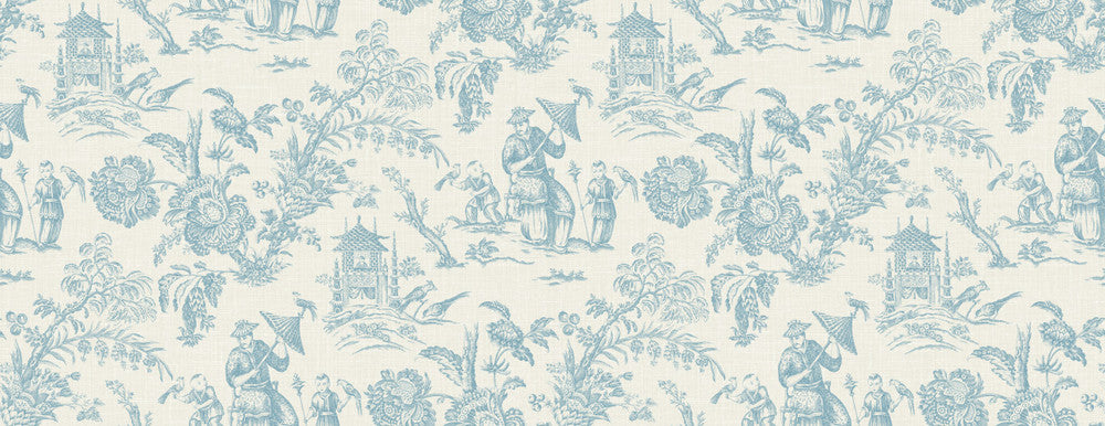Chinoiserie Linen Fabric Bleu Bisque by Seabrook Wallpaper French Country United States 13.5 20.87" 3" - Fabric Carolina -