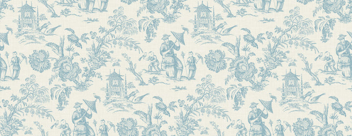 Chinoiserie Linen Fabric Bleu Bisque by Seabrook Wallpaper French Country United States 13.5 20.87" 3" - Fabric Carolina -