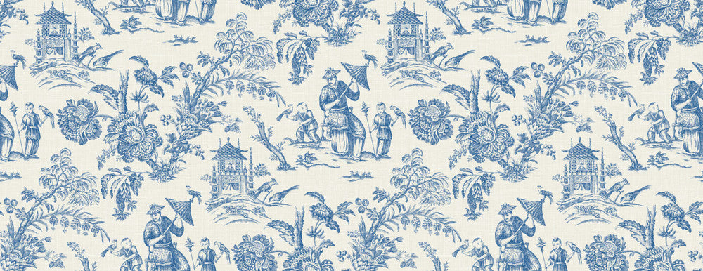 Chinoiserie Linen Fabric Denim Wash by Seabrook Wallpaper French Country United States 13.5 20.87" 3" - Fabric Carolina -