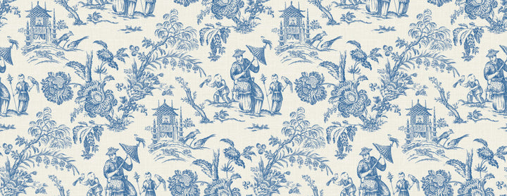 Chinoiserie Linen Fabric Denim Wash by Seabrook Wallpaper French Country United States 13.5 20.87" 3" - Fabric Carolina -