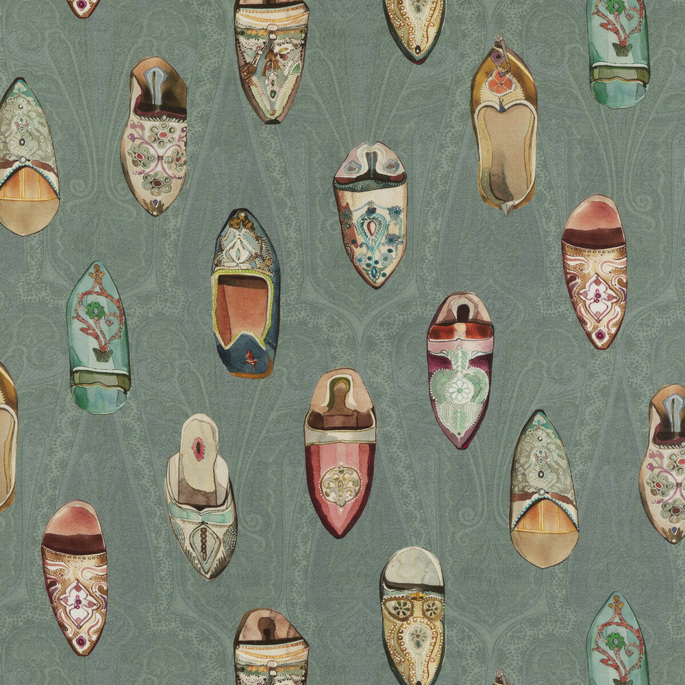 Babouches Teal by Mulberry Fabric MULBERRY LONG WEEKEND LINEN - 100% Austria Horizontal: 57.918 and Vertical: 34.672 57.918 - Fabric Carolina -