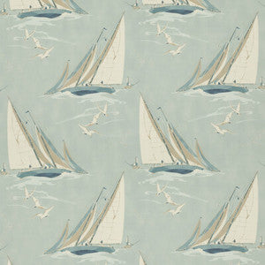 Round The Island Blue by Mulberry Fabric