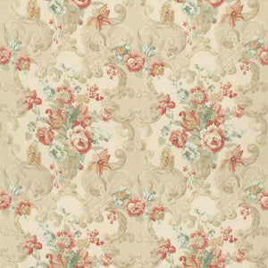 Floral Rococo Lovat/Red by Mulberry Fabric