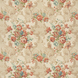 Floral Rococo Red/Green by Mulberry Fabric