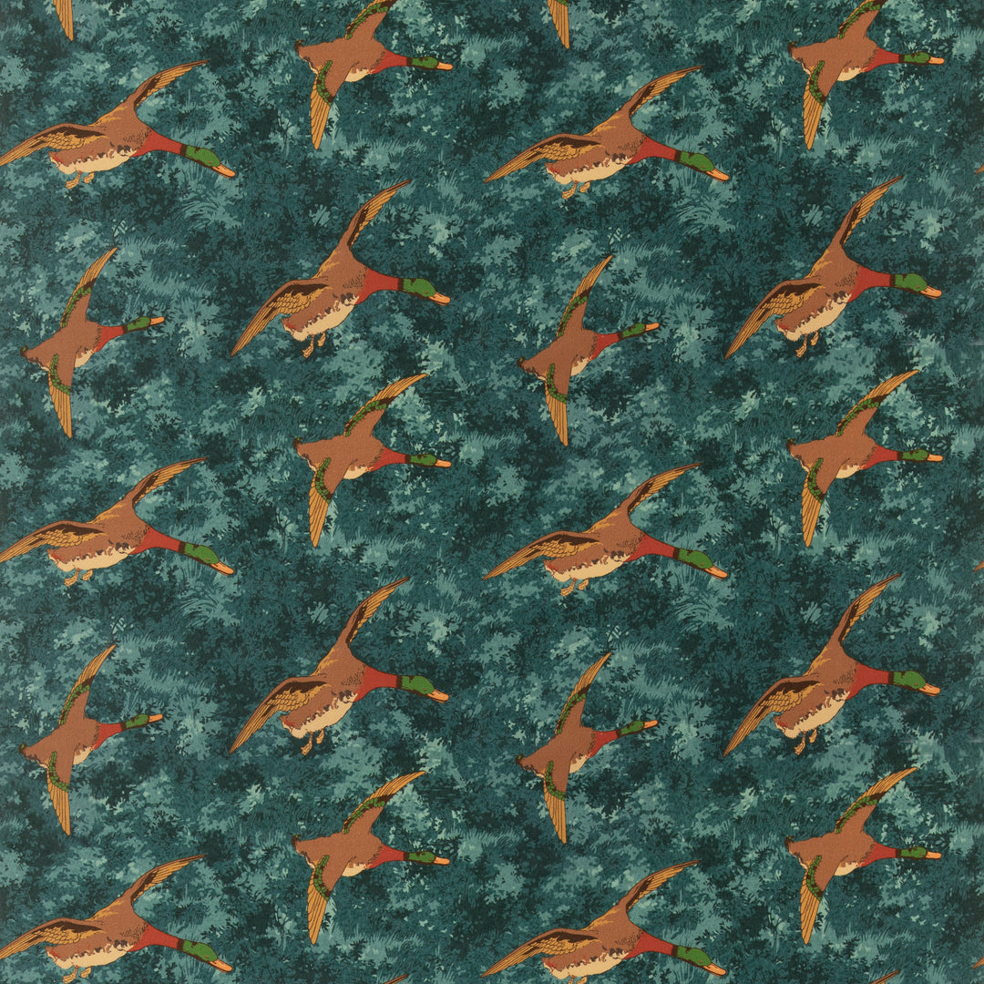 Forest Ducks Velvet - Teal By Mulberry Fabric