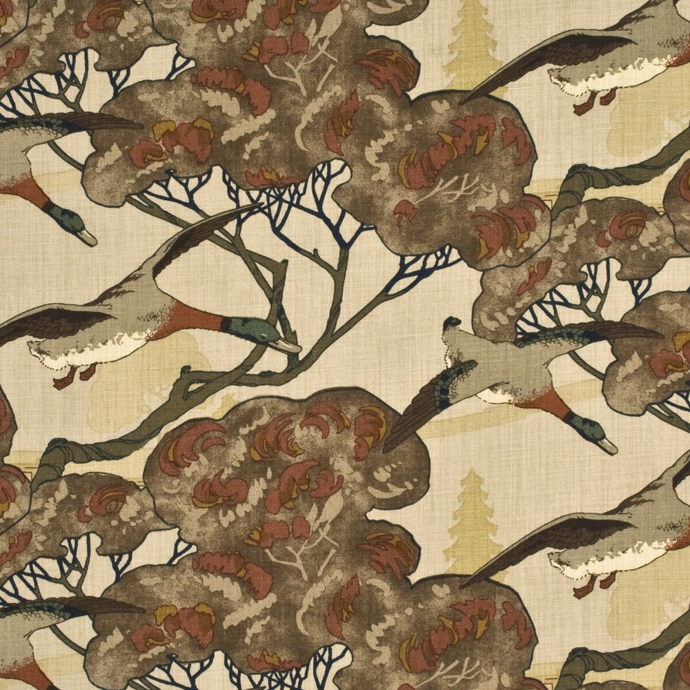 Flying Ducks Stone/Brown by Mulberry Fabric GRAND TOUR LINEN - 100% United Kingdom LIGHT Horizontal: 53.978 and Vertical: 24.428 53.978 - Fabric Carolina -