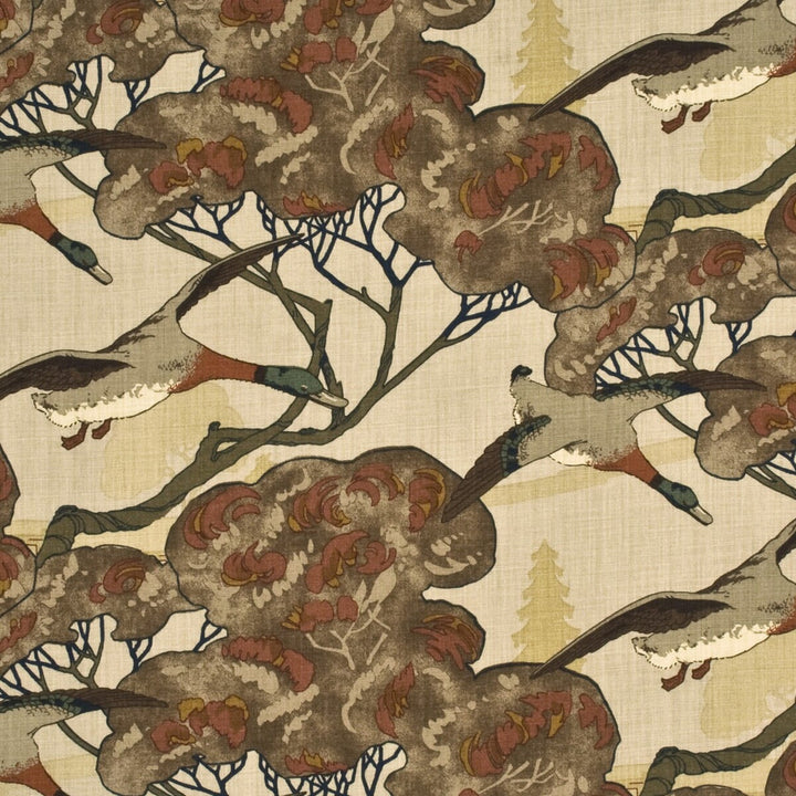 Flying Ducks Stone/Brown by Mulberry Fabric GRAND TOUR LINEN - 100% United Kingdom LIGHT Horizontal: 53.978 and Vertical: 24.428 53.978 - Fabric Carolina -