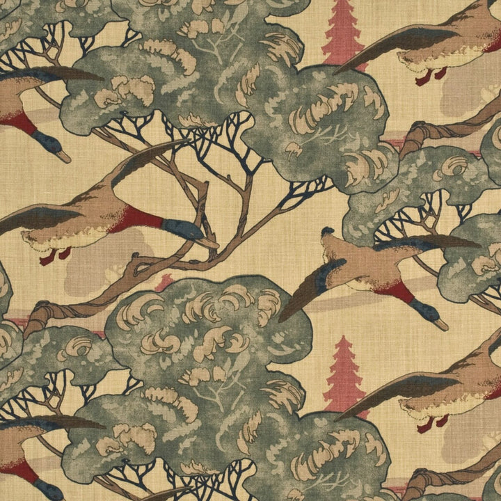 Flying Ducks Camel/Grey by Mulberry Fabric MULBERRY BEST OF LINEN - 100% United Kingdom LIGHT Horizontal: 53.978 and Vertical: 24.428 53.978 - Fabric Carolina -