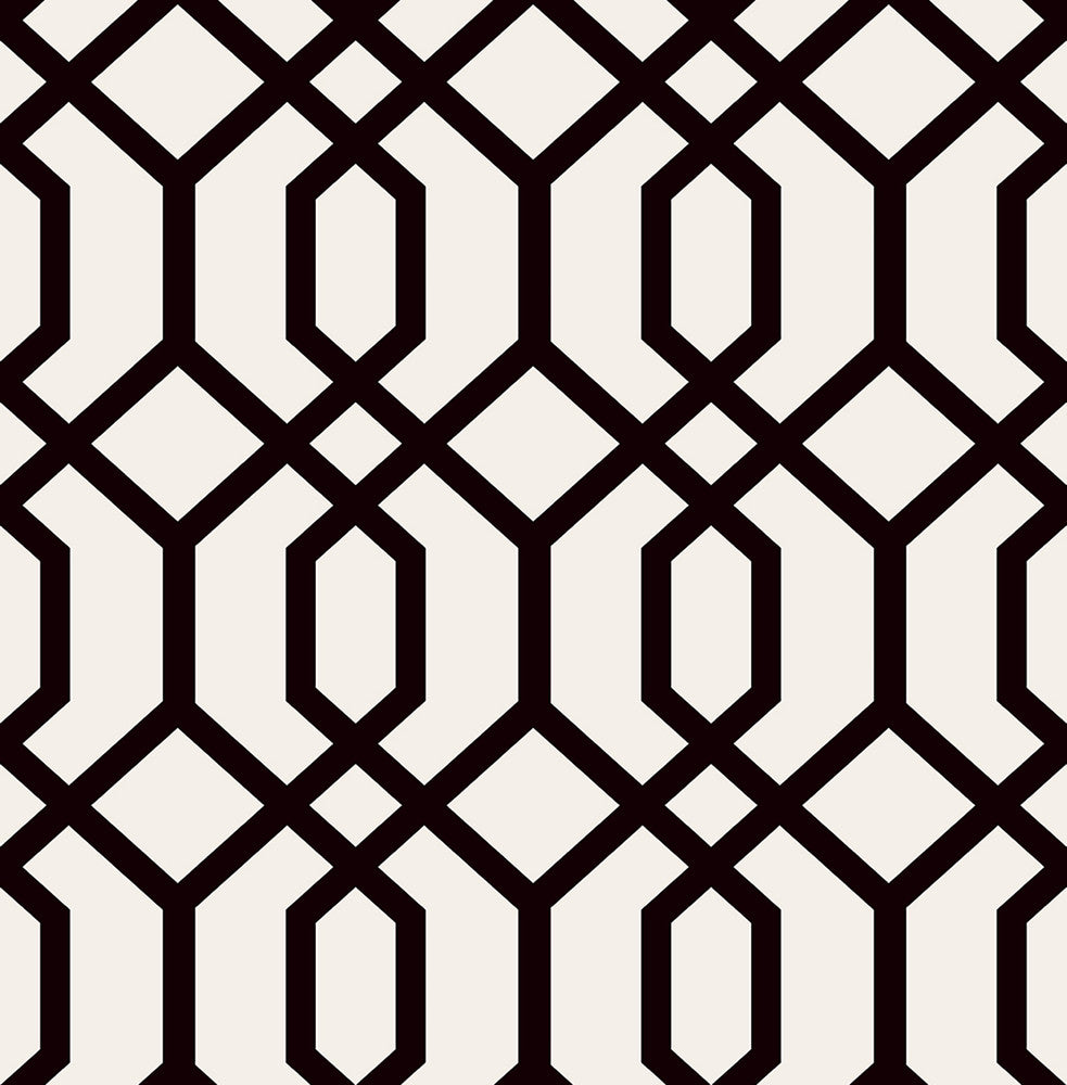 Trellis Black Montauk Wallpaper by Brewster Brewster Essentials Covers about 56.4 square feet 20.5-in by 33-ft long roll Unpasted 5.21 - Fabric Carolina -