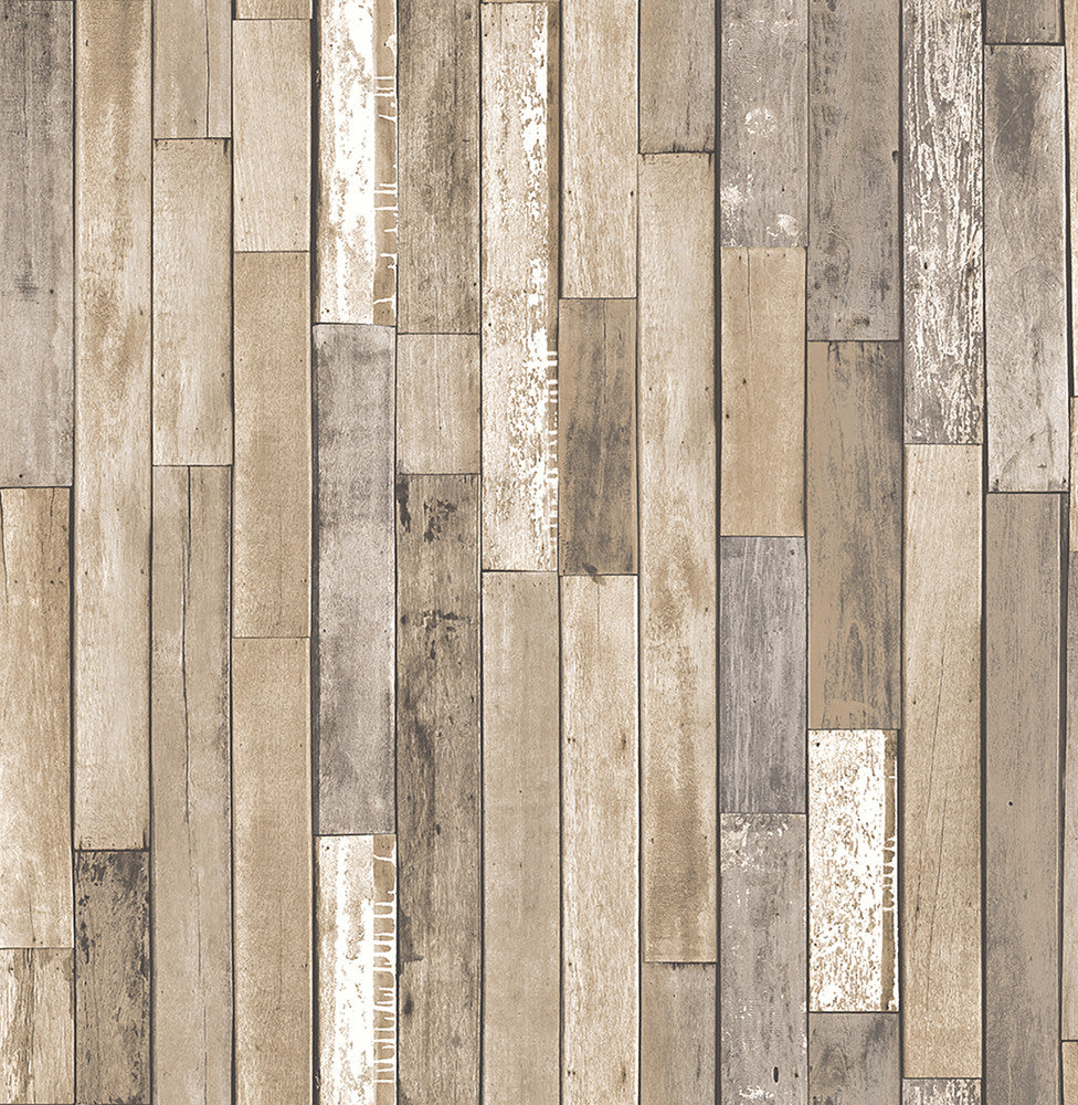 Barn Board Brown Thin Plank Wallpaper by Brewster Brewster Essentials Covers about 56.4 square feet 20.5-in by 33-ft long roll Unpasted 10.43 - Fabric Carolina -