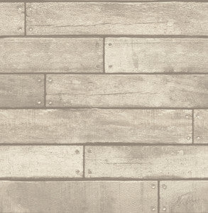 Weathered Grey Nailhead Plank Wallpaper by Brewster