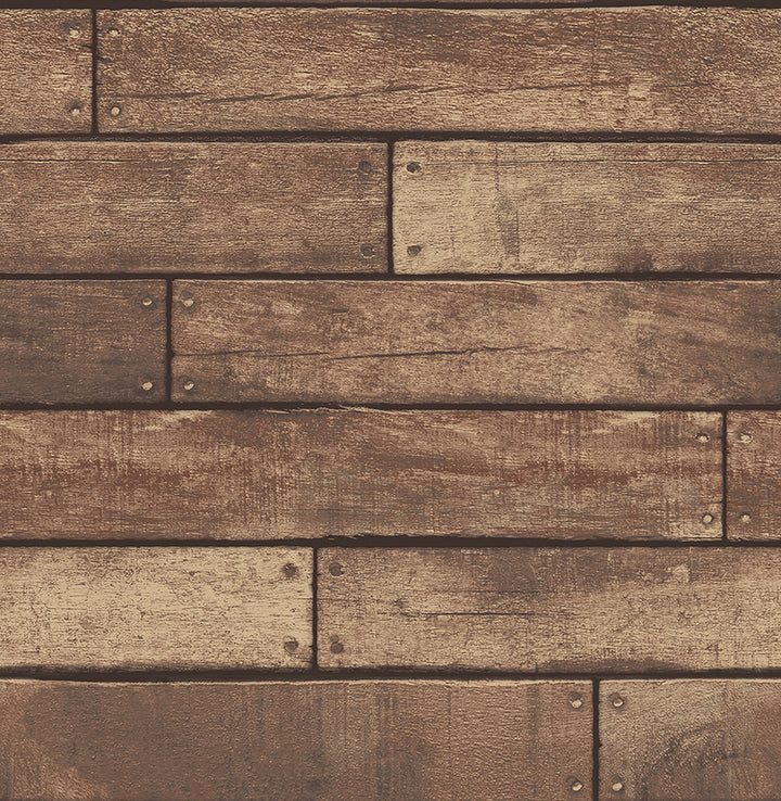 Weathered Brown Nailhead Plank Wallpaper by Brewster Brewster Essentials Covers about 56.4 square feet 20.5-in by 33-ft long roll Unpasted 20.87 - Fabric Carolina -