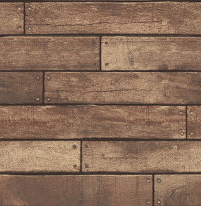 Weathered Brown Nailhead Plank Wallpaper by Brewster