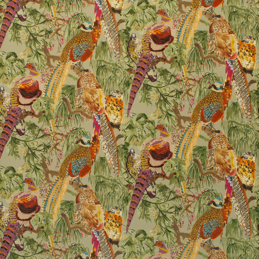 Game Birds Velvet Fig/Multi by Mulberry Fabric BOHEMIAN ROMANCE COTTON - 88%;POLYESTER - 12% Austria HEAVY Horizontal: 26.792 and Vertical: 22.852 53.978 - Fabric Carolina -