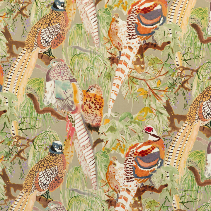 Game Birds Velvet Stone/Multi by Mulberry Fabric BOHEMIAN ROMANCE COTTON - 88%;POLYESTER - 12% Austria HEAVY Horizontal: 26.792 and Vertical: 22.852 53.978 - Fabric Carolina -