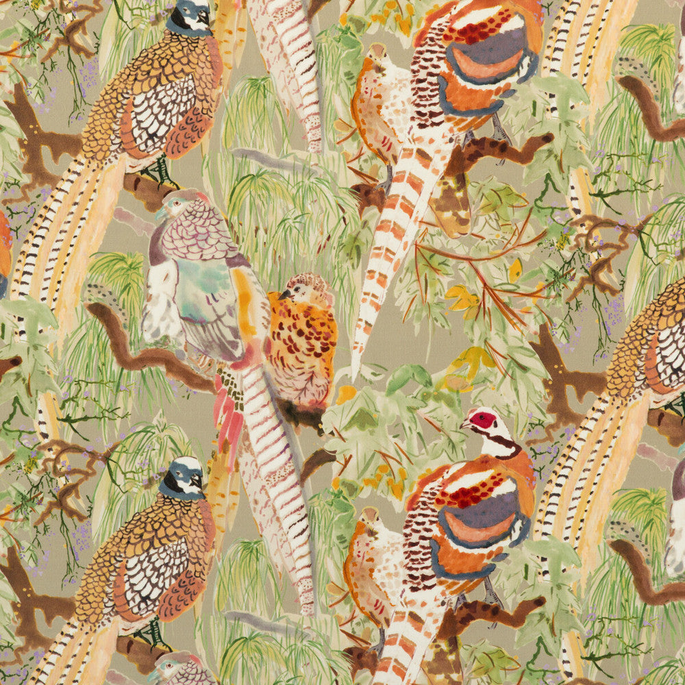 Game Birds Velvet Stone/Multi by Mulberry Fabric Mulberry Fabric Game Birds Velvet Stone/MultiFabric BOHEMIAN ROMANCE COTTON - 88%;POLYESTER - 12% Austria </p><p>Repeat: H: 26.398, V: 22.852 52.796 - Fabric Carolina -