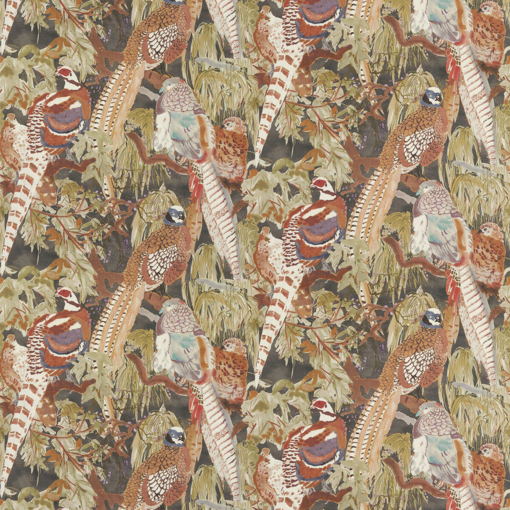 Game Birds Linen Charcoal by Mulberry Fabric MODERN COUNTRY I LINEN - 100% Austria Horizontal: 28.762 and Vertical: 24.428 58.312 - Fabric Carolina -