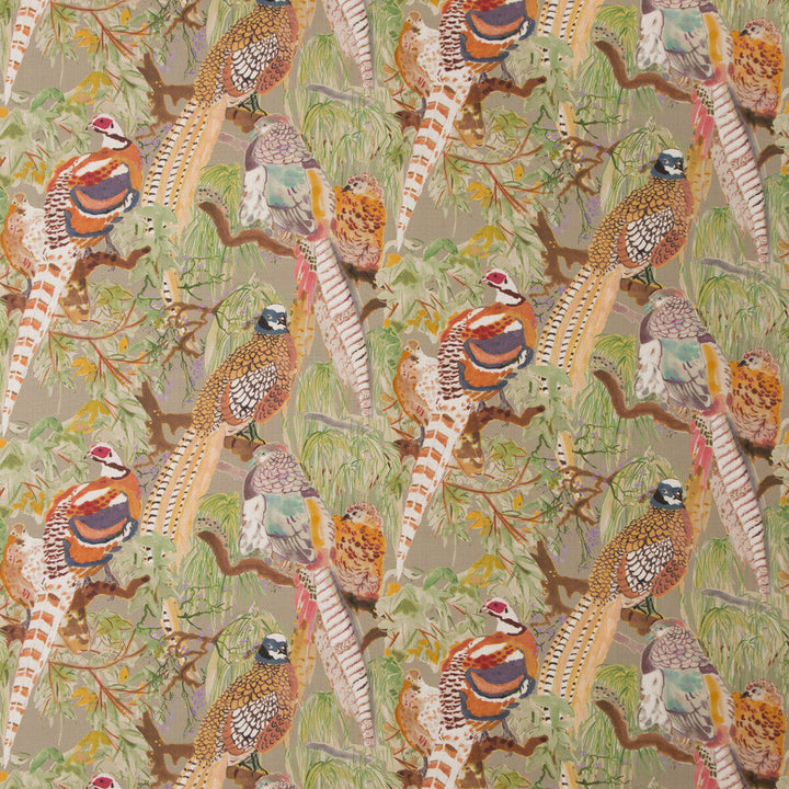 Game Birds Linen Stone Multi by Mulberry Designer Fabric BOHEMIAN ROMANCE LINEN - 100% Austria HEAVY Horizontal: 28.762 and Vertical: 24.034 57.918 - Swanky Fabrics -