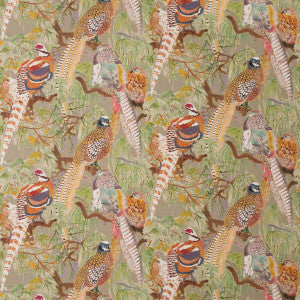 Game Birds Linen Stone/Multi by Mulberry Fabric