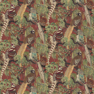 Game Birds Linen Red/Plum by Mulberry Fabric