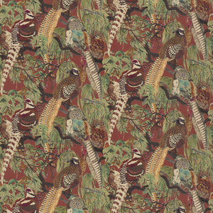Game Birds Linen Red/Plum by Mulberry Fabric