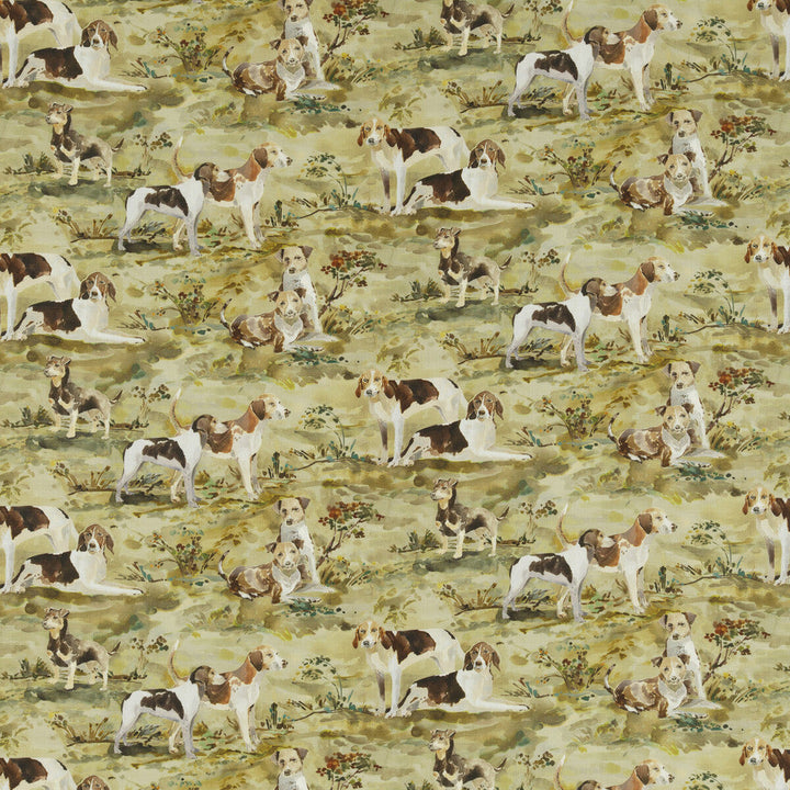 Mulberry Hounds Linen Multi by Mulberry Designer Fabric FESTIVAL LINEN - 100% Austria - Horizontal: 37.036 and Vertical: 11.82 55.554 - Swanky Fabrics -