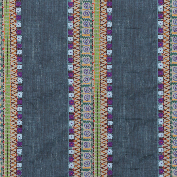 Bedouin Stripe Indigo by Mulberry Fabric FESTIVAL LINEN - 76%;POLYESTER - 24% India Horizontal: 16.548 and Vertical: 14.972 49.644 - Fabric Carolina -