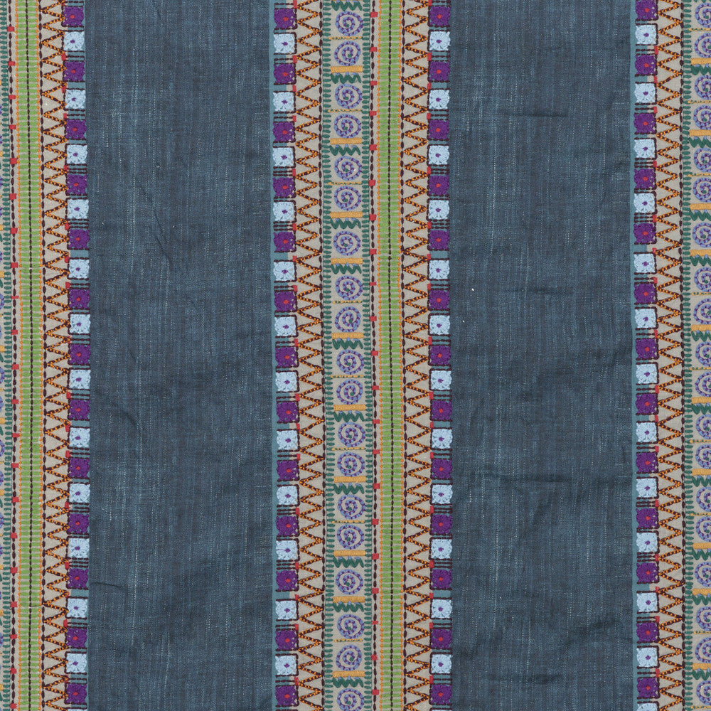 Bedouin Stripe Indigo by Mulberry Fabric FESTIVAL LINEN - 76%;POLYESTER - 24% India - Horizontal: 16.548 and Vertical: 14.972 49.644 - Fabric Carolina -