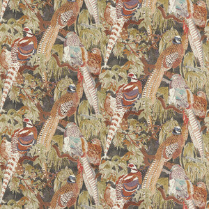 Game Birds Linen Charcoal FD305.A101.0 by Mulberry Fabric