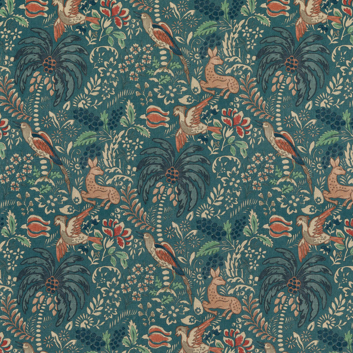 Fantasia Teal by Mulberry Designer Fabric MODERN COUNTRY I VISCOSE - 67%;LINEN - 33% United Kingdom HEAVY Horizontal: 27.383 and Vertical: 24.822 54.766 - Swanky Fabrics -