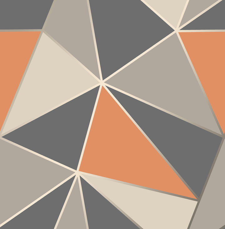 Apex Orange Geo Wallpaper by Fine Decor Medley Covers about 56.4 square feet Great Britain Unpasted 20.86-in repeat, straight match 20.5-in by 33-ft long roll - Fabric Carolina -