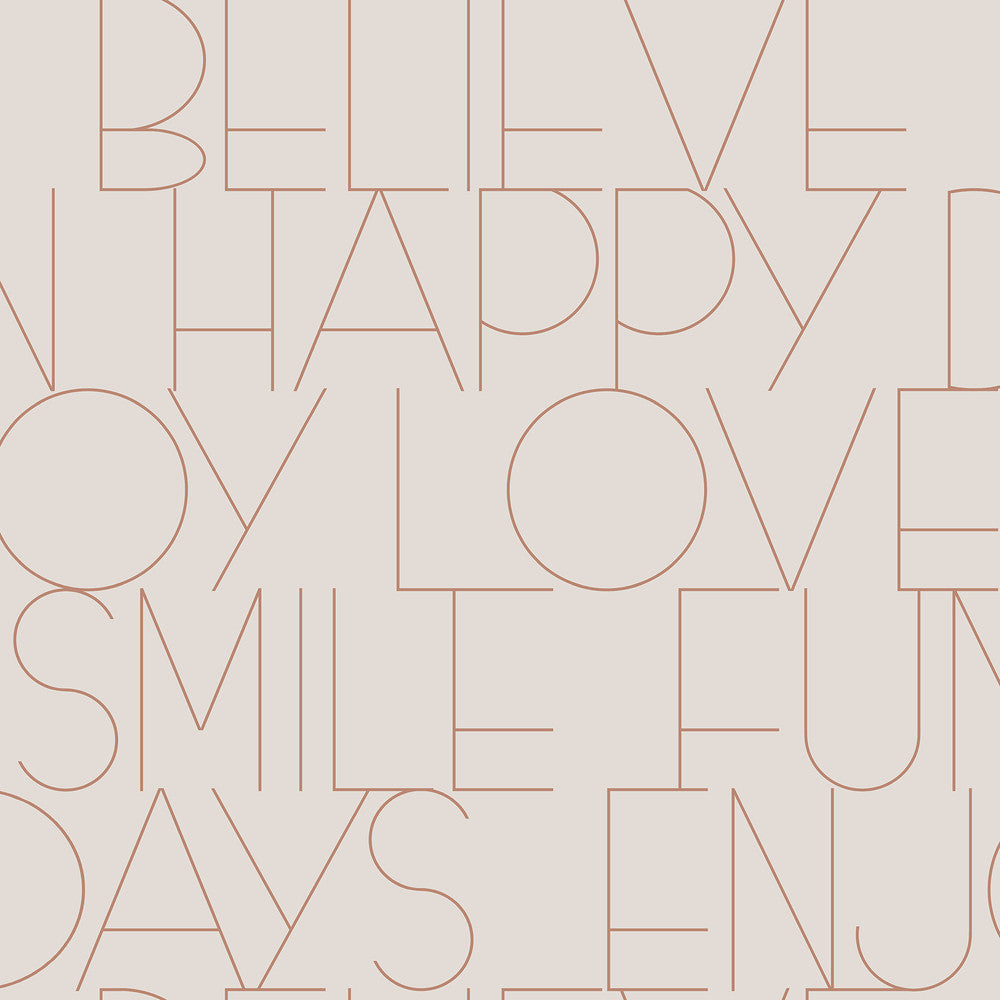 Oslo Rose Gold Positive Text Wallpaper by Fine Decor Medley Covers about 56.4 square feet Great Britain Unpasted 20.86-in repeat, drop match 20.5-in by 33-ft long roll - Fabric Carolina -