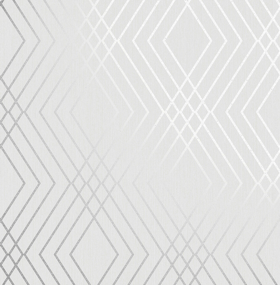 Shard Silver Trellis Wallpaper by Fine Decor Medley Covers about 56.4 square feet Great Britain Unpasted 20.5-in repeat, drop match 20.5-in by 33-ft long roll - Fabric Carolina -