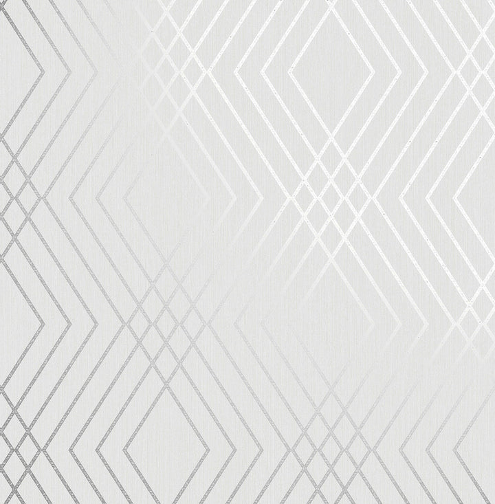 Shard Silver Trellis Wallpaper by Fine Decor Medley Covers about 56.4 square feet Great Britain Unpasted 20.5-in repeat, drop match 20.5-in by 33-ft long roll - Fabric Carolina -